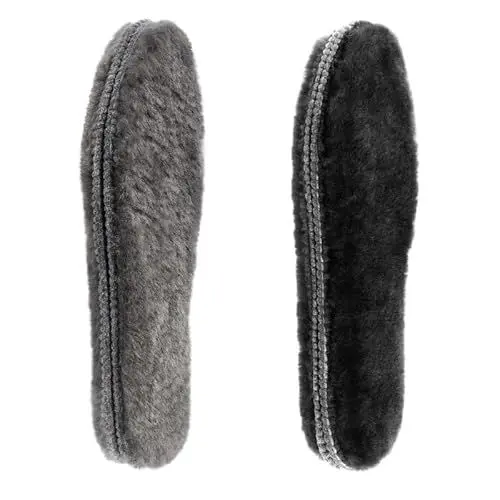 Produktbild: riemot 2 Paar Echte Lammfell Einlegesohlen für Damen Herren Winter Warme Schaffell Einlegesohlen Weiche Kuschelige Flauschige Lammfell Schuheinlagen für Schneestiefel,Hausschuhe Schwarz Grau Gr.39 EU
