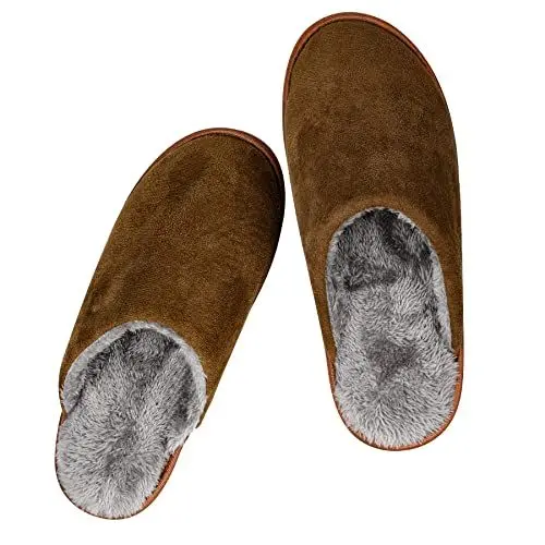 Produktbild: riemot Herren Hausschuhe Warm Plüsch Winter Pantoffeln Weiche Atmungsaktive rutschfeste Slipper für Indoor & Outdoor Braun 44/45 EU