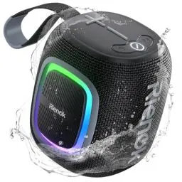 Produktbild: RIENOK Bluetooth Lautsprecher Klein mit Licht FM Radio Bluetooth 5.3 Musikbox Kabellos Bass Box mit 15 Stunden Spielzeit Stereo Tragbar Wasserdicht TF Karte USB Stick Schwarz