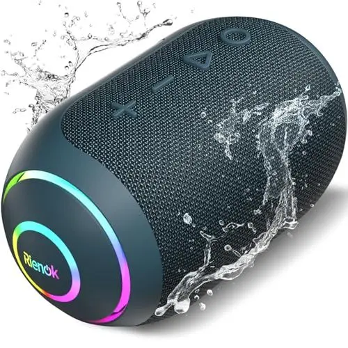 Produktbild: RIENOK Bluetooth Lautsprecher Musikbox Klein LED Licht Tragbar Musikbox Stereo Bluetooth Box 5.3 Kabellos mit 10 Stunden Spielzeit IPX7 Wasserdicht TF Karte Blau