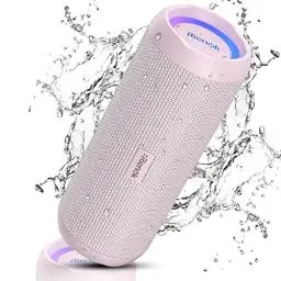 Produktbild: RIENOK Bluetooth Lautsprecher mit Licht Bluetooth 5.3 Musikbox Bass Kabellos Box mit IPX7 wasserdicht Stereo Sound Tragbar Rosa