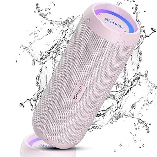 Produktbild: RIENOK Bluetooth Lautsprecher mit Licht Bluetooth 5.3 Musikbox Bass Kabellos Box mit IPX7 wasserdicht Stereo Sound Tragbar Blau