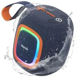 Produktbild: RIENOK Bluetooth Lautsprecher Klein mit Licht FM Radio Bluetooth 5.3 Musikbox Kabellos Bass Box mit 15 Stunden Spielzeit Stereo Tragbar Wasserdicht TF Karte USB Stick Marine