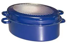Produktbild: Riess, 0442-012, Gänsebräter oval mit Deckel, CLASSIC - SPEZIALARTIKEL, Durchmesser (lange Seite) 42 cm, Höhe 18,5 cm, Inhalt 9,0 Liter, Emaille, außen blau, innen schwarz, Induktion