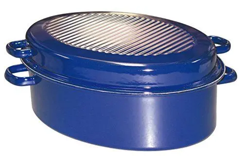 Produktbild: Riess, 0442-012, Gänsebräter oval mit Deckel, CLASSIC - SPEZIALARTIKEL, Durchmesser (lange Seite) 42 cm, Höhe 18,5 cm, Inhalt 9,0 Liter, Emaille, außen blau, innen schwarz, Induktion