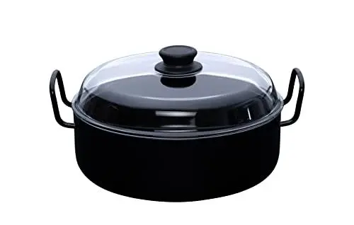 Produktbild: Riess, 0458-022, Omas Schmorpfanne mit Glasdeckel, Classic Schwarzemaille, 7.5cm hoch, 24cm Durchmesser, Induktion, Backofen bis 220 Grad