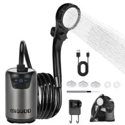 Produktbild: riggoo Campingdusche Tragbare, 8000mAh Camping Dusche Akku mit Pumpe und Temperaturanzeige, Outdoor Mobile Duschen mit Duschkopf und 2M Schlauch für Garten, Strand,Haustier,Autowaschen,Reisen