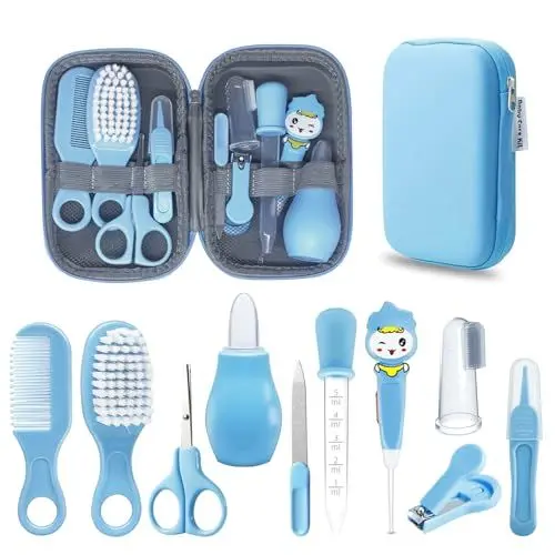 Produktbild: RIGHTWELL Baby Pflegeset 10 teilige für Neugeborene, Baby Nagelset mit wasserdichter Reißverschlussbox, Haarbürsten und Kämme für Kleinkinder, Nasensauger, Nagelknipser, Baby Pflegeset Neugeborene