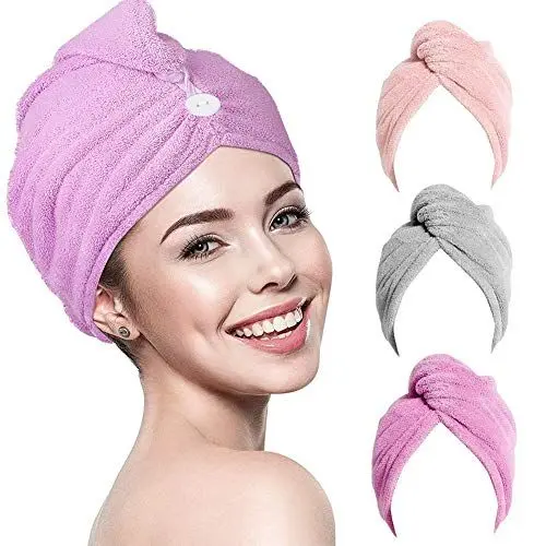 Produktbild: RIGHTWELL Haarturban Handtuch 3 Pack Mikrofaser Handtuch Haare, Turban Handtuch mit Knopf, Kopftuch Handtuch, Schnelltrocknend Mikrofaser Handtuch für Kopf und Lange Haare