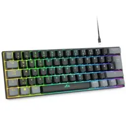 Produktbild: Rii Gaming Tastatur Mechanisch, 60% Mechanische Tastatur Kabellos, Tastatur RGB Beleuchtet mit Rote Schalter und N-Key Rollover für PC/Laptop/PS4/PS5, QWERTZ, Schwarz Grau (Bluetooth/2.4G/Kabel)