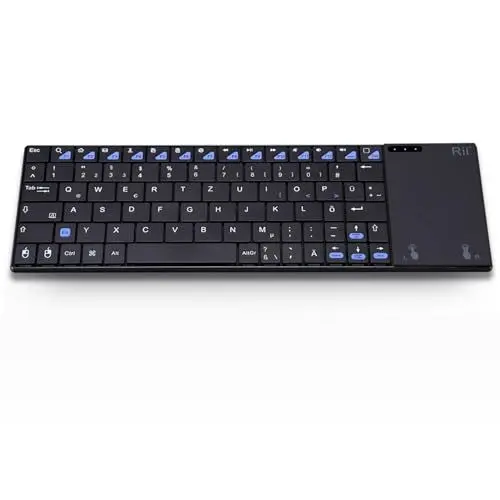 Produktbild: Rii Kabellose Tastatur mit Touchpad Büro, Tastatur Kabellos Office, 2,4GHz Wireless Keyboard Geschenke, Funktastatur mit Touchpad, PC Tastatur Kabellos für Laptops/Desktops/Smart-TVs, Wiederaufladbare