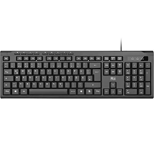 Produktbild: Rii Tastatur Kabelgebunden, PC Tastatur USB, Business Slim Tastatur mit Kabel für Computer, Laptop, Mac, Windows, macOS, QWERTZ Deutsches Layout– Schwarz