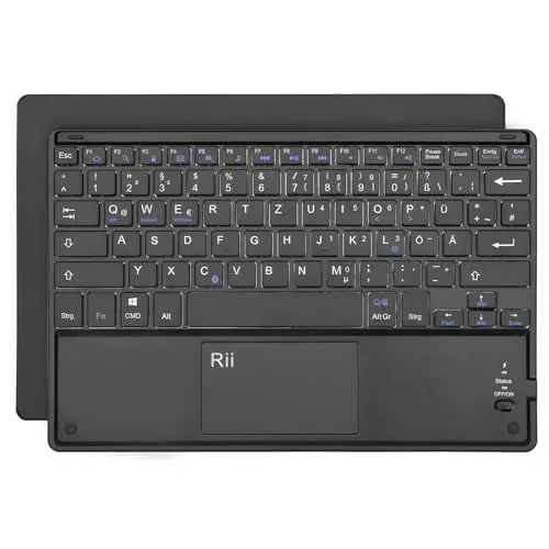 Produktbild: Rii Tastatur Kabellos, Bluetooth Tastatur, Tastatur Bluetooth mit QWERTZ Layout, Bluetooth Tastatur iPad für Windows/iOS/Android, Ultradünn und Wiederaufladbar(12 Zoll)