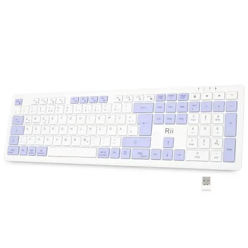 Produktbild: Rii Tastatur Kabellos Büro, Wireless Keyboard Office mit QWERTZ, Kabellose Tastatur Weiß mit 2.4GHz Verbindung, Funktastatur für PC/Laptop, Flach und Ultradünn