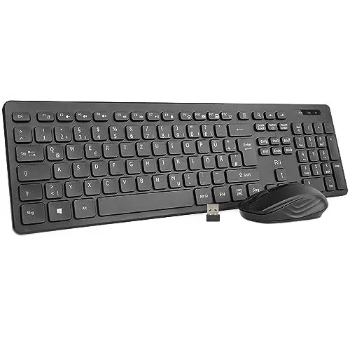 Produktbild: Rii Tastatur Maus Set kabellos, Funktastatur mit Maus, Wireless Keyboard and Mouse, Für PC/Laptop/Windows/Smart TV, Deutsches Layout - schwarz