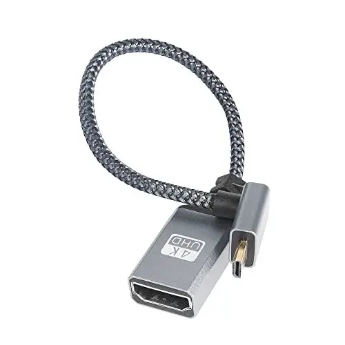 Produktbild: RIIEYOCA 4K Micro HDMI auf HDMI Adapterkabel, 90 Grad Abwärtswinkel Micro HDMI Stecker auf HDMI Buchse Aluminium kurzes geflochtenes Nylonkabel, unterstützt 4K UHD(20 cm)