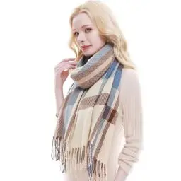 Produktbild: RIIQIICHY Schal Damen Winter Kariert Schals Tücher Winterschal Frauen Kuschelig XXL Pashmina Schal Herbst Dicker Schal mit Fransen