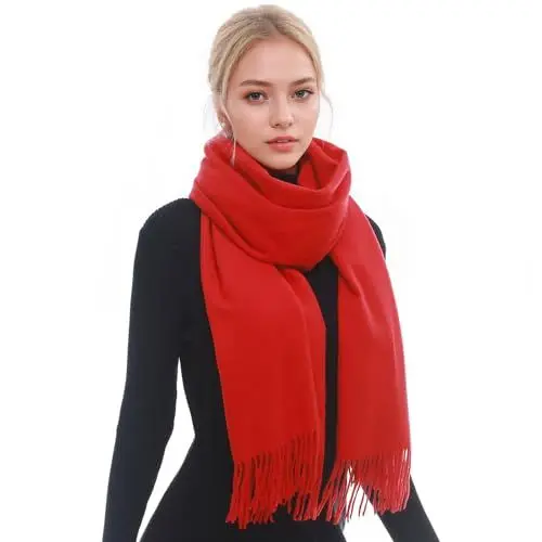 Produktbild: RIIQIICHY Schal Damen Winter Rot Schals Tücher Winterschal Kuschelig Xxl Damenschal Pashmina Herbst Frauen Kaschmir Schal mit Fransen