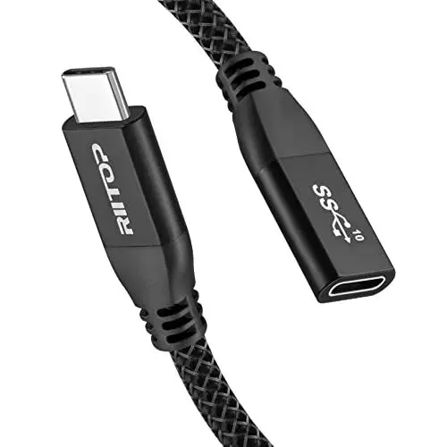 Produktbild: RIITOP USB 3.2 Gen2 10 Gbps Verlängerungskabel 0,6 m, 100 W PD-Aufladung, 4K-Videostream, USB-Typ-C-Stecker-zu-Buchse-Verlängerungskabel kompatibel mit MacBook Air Pro Galaxy S22/S21