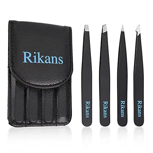 Produktbild: Rikans Pinzetten Set 4-teilig - Präzisionspinzetten Set aus Edelstahl - Profi Pinzetten zum Augenbrauenzupfen, Gesichtshaarentfernung, Splitter