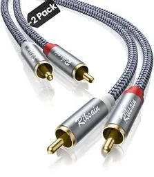 Produktbild: RIKSOIN Cinch Kabel, 2 Stück (2,4m) 2 x Cinch-Stecker auf 2 x Cinch-Stecker Subwoofer Chinch Audio Kabel (Abgeschirmt, HiFi-Qualität) RCA Kabel für HDTVs, Verstärker, HiFi Anlagen, DVD Player & Mehr