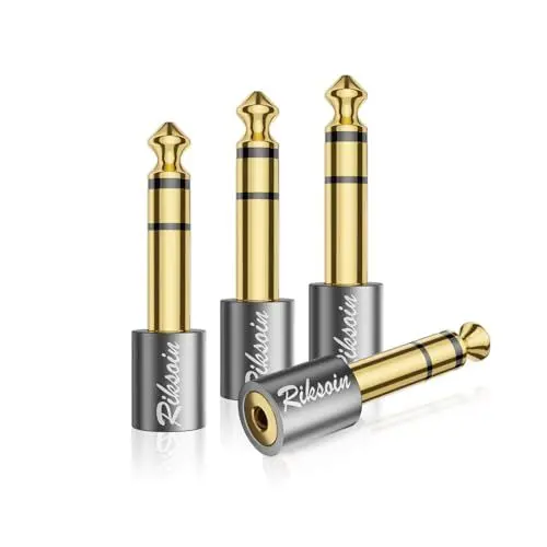 Produktbild: RIKSOIN Klinke Adapter 3,5mm auf 6,35mm 4 Stück, 6,35 Klinkenstecker Adapter auf 3,5 Klinke kopfhörer Adapter (Vergoldete,Hi-Fi Sound) für Kopfhöre, Lautsprecher, Keyboard, E-Gitarre/Klavier