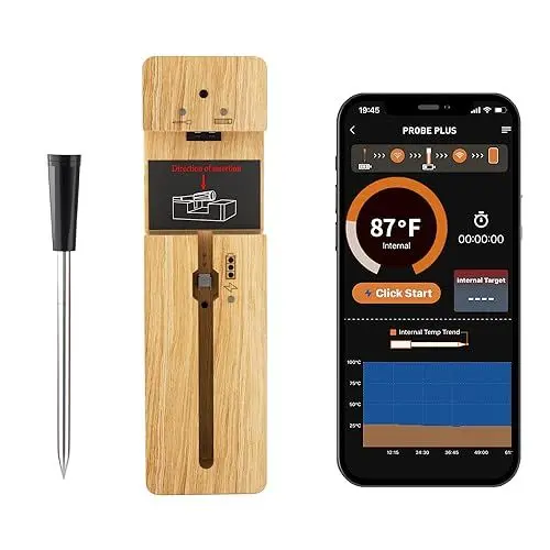 Produktbild: Rilitor Drahtloses Fleischthermometer, Digital Bluetooth BBQ Thermometer mit 393FT/120M Bereich APP Steuerung, Wireless Fleischthermometer Probe für Ofen Grill Küche Raucher Air Fryer Kochen