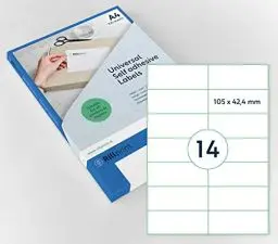 Produktbild: Rillprint Vielzweck Etiketten Selbstklebend - 1400 Stück – 105 x 42.4 mm - 14 Klebeetiketten pro A4-Blatt - Bedruckbar & Abziehbar - Universal Adressaufkleber - 100 Blatt, Weiß