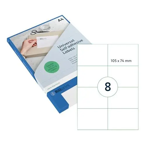 Produktbild: Rillprint Vielzweck Etiketten Selbstklebend - Transparent Matt - 200 Stück – 105 x 74 mm - 8 Klebeetiketten pro A4-Blatt - Bedruckbar & Abziehbar - Universal Adressaufkleber - 25 Blatt