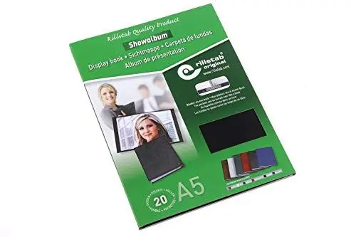 Produktbild: rillstab original Rillstab A5 Präsentationsmappe für Schule & Projekt - Sichtbuch & Präsentationsbuch - 20 Transparente Hüllen - 10 mm Rückenbreite - Dokumente Organisieren ohne Lochen- Schwarz 99524