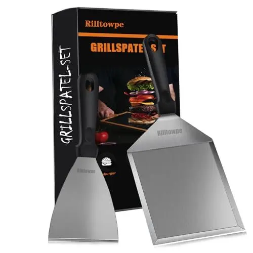 Produktbild: Rilltowpe Premium-grillspachtel-Set, Hochwertiger Plancha Spachtel, Grillspatel für Pfannkuchen und Teppanyaki, Spülmaschinenfest, Ideales Grill Zubehör, Grillgeschenke für Männer.