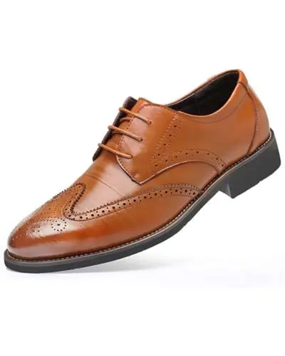Produktbild: Rimhold Herren Formelle Schuhe Brogues Hochzeitsschuh Lederschnürschuhe Weiche Monk-Schuhe Lässiger Büroschuh Klassische Oxfords Gelb 45EU