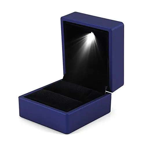 Produktbild: Ring Schachtel mit LED Licht Ringbox Aufbewahrungsbox Schmuck Vitrine (Blau)