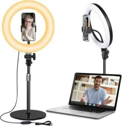 Produktbild: Ringlicht mit Stativ,Ring Light Tisch Selfie Licht Ringleuchte Lichtring,10.5 Zoll 3 Lichtfarben LED Ring Licht Handy stativ mit licht für Videokonferenz Streaming/Schminktisch Beleuchtung/Fotografie