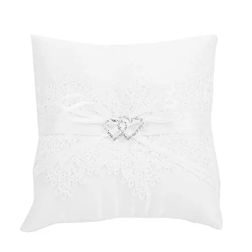 Produktbild: Ringträgerkissen, Dekor, Braut- und Hochzeitskissen, Weißer Satin, Schleife, Spitze, Ringträgerkissen, Blumenmädchen-Korb für Heiratsantrag, Schmuckschatulle und Organizer