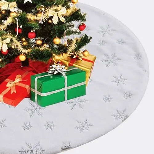 Produktbild: Rinling Weihnachtsbaum Decke, Weihnachtsbaumdecke Rund Weiß, Christbaumdecke Rund 120cm, Weihnachtsbaum Rock für unter den Tannenbaum Deko
