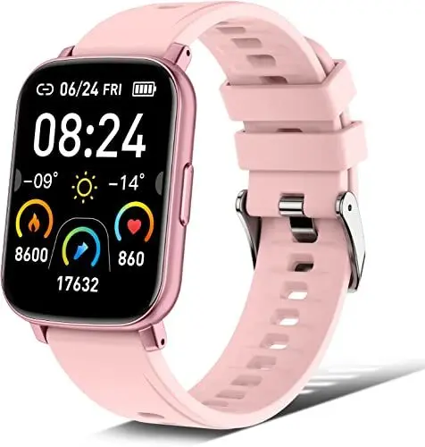 Produktbild: Rinsmola Smartwatch, Damen Herren Fitnessuhr 1.69” Touchscreen Smart Watch Fitness Tracker Schrittzähler Pulsuhr, Armbanduhr Sportuhr Schlafmonitor, Kamera Controller, Stoppuhr für Android iOS-Rosa