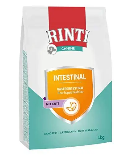 Produktbild: RINTI - Canine Intestinal | Leicht verdauliches Diät Trockenfutter für ausgewachsene Hunde mit gastrointestinalen Problemen. Alleinfutter mit erhöhtem Elektrolytgehalt im Beutel | 4x1kg Ente