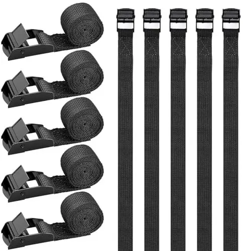 Produktbild: RIO Direct 10 Stück Spanngurt kurz 50cm, Spanngurte Fahrradträger, Schwarze Kurze Zurrgurte mit klemmschloss, Kleine Spanngurte, für Fahrrad, Sackkarre, Motorrad, Gepäck