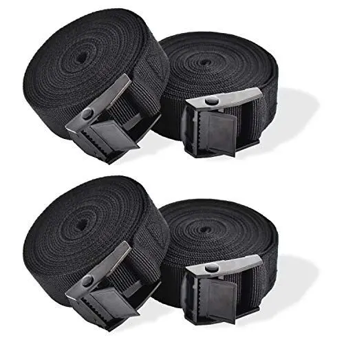 Produktbild: RIO Direct 4 Stück Spanngurte kurz 1m, Schwarze Spanngurte mit klemmschloss, Spanngurt mit Ratsche Befestigungsgurte Kajaks,verstellbare Zurrgurte für Fahrrad, Sackkarr, Motorrad, Lastwagen,