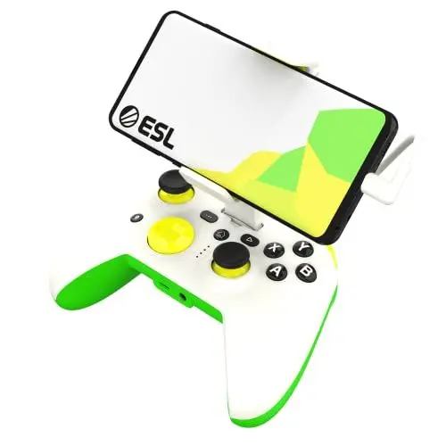 Produktbild: RiotPWR ESL Game Controller für Android Smartphones USB-C,störungsfreier Spielfluss,Power Pass Through Charging,ZeroG Halterung,verbesserter 8-Wege-D-Pad,Share-Taste,Audiobuchse,RP1925ESL,grün-weiß