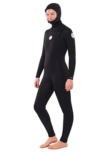Produktbild: Rip Curl Damen Dawn Patrol 5/4mm mit Kapuze Chest Zip Wetsuit - Schwarz - Easy Stretch Flash - Futter
