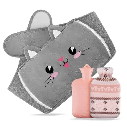 Produktbild: RISAKOGO Wärmflaschengürtel,1L Wärmflasche mit Bezug 3er Tragbare Wärmeflasche-Gürtel Katze aus Gummi für Erwachsene&Kinder Hot Water Bottle Weihnachtsgeschenke