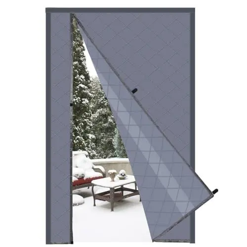 Produktbild: Risareyi Magnet Wärmeschutzvorhang Tür Seitliche Öffnung 140x220cm, Grau Türvorhang Thermo Kälteschutz Winter Wasserdicht Winddicht Staubdicht Kälteschutzvorhang für Haustür Balkontür Klimaanlage