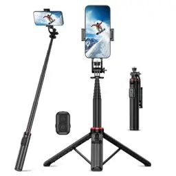 Produktbild: RISEOFLE Selfie Stick Stativ, 360° Drehbares, 130cm Aluminium Ausziehbares Smartphone Stativ, Handy Stativ mit Fernauslöser für iPhone/Samsung Android