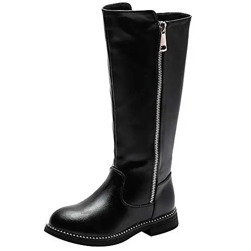 Produktbild: rismart Mädchen Langschaft Stiefel Leder Kniehohe Mode Reitstiefel mit Warm Gefüttert und Seitlichem Reißverschluss SN03922(Schwarz,34 EU)
