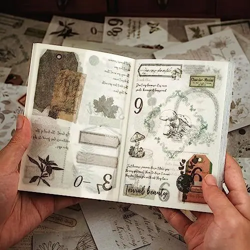 Produktbild: RISYPISY Scrapbooking Sticker Set, 40 Blatt Washi Papier Scrapbook Aufkleber Set, Selbstklebend Pflanzen Muster Sticker für DIY Scrapbook Zubehör Fotoalbum Notizbuch Journal