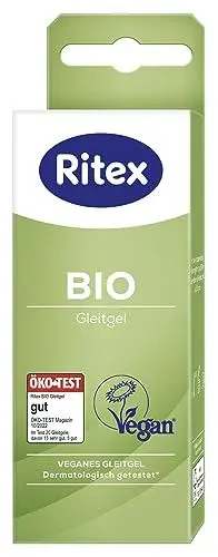 Produktbild: Ritex Bio Gleitgel – Gleitgel wasserbasiert natürlich 50 ml, gleitgel Bio vegan, frei von Duft- und Farbstoffen – kondomgeeignet, dermatologisch getestet, Made in Germany