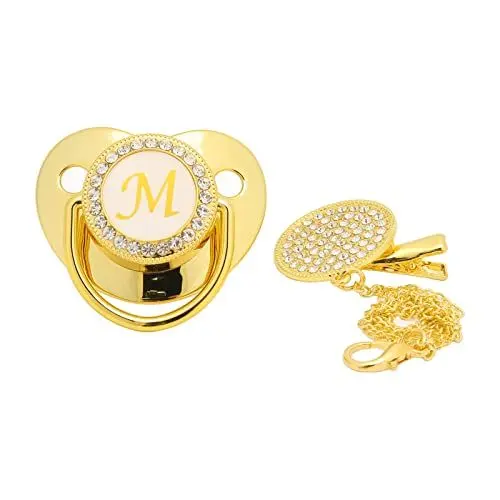 Produktbild: Baby-Schnuller, Gebogenes Design 26-Buchstaben-Schnuller mit Clips Goldener Baby-Schnuller für 6 Bis 18 Monate Baby(M)