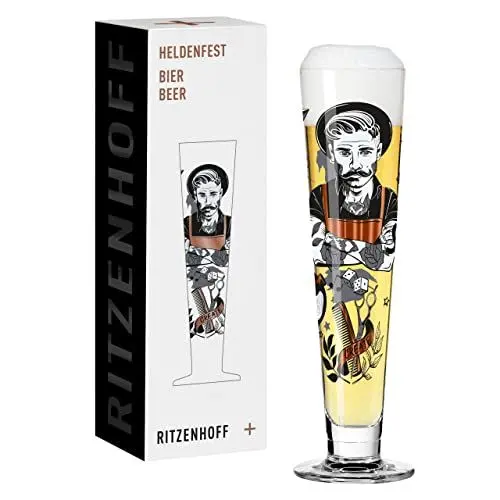 Produktbild: RITZENHOFF 1011009 Bier-Glas 330 ml - Serie Heldenfest, Motiv Nr. 9 - Barber - rund und mehrfarbig - Made in Germany